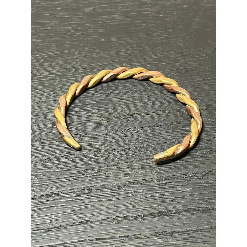 Twisted Brass 7" Cuff Bracelet Mixed Metal Boho Artisan Marked B3 - Picture 4 of 8